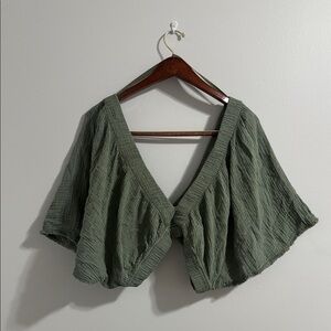 Aerie Sage Green Pool-to-Party Flutter Sleeve Crop Top